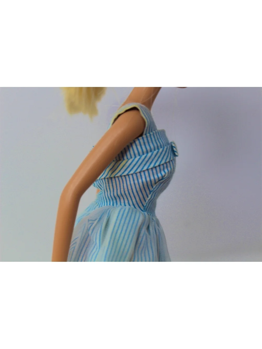 Vintage 1962 Barbie Movie Date Dress #933 Mattel Pak Blue & White Stripes Snaps
